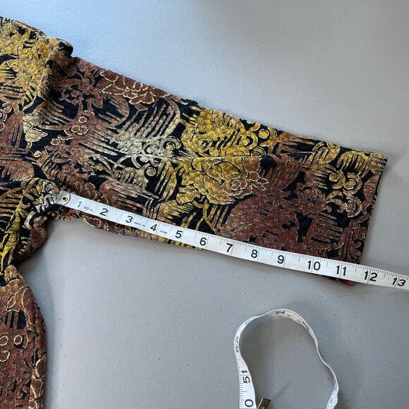 JM Collection Long Sleeve Blouse Crewneck Textured Print Plus Size Gold Brown 2X - Picture 12 of 12